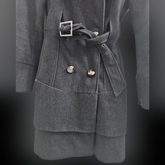 Guess charcoal color wool blend ruffled pea coat. - Picture 12 of 13